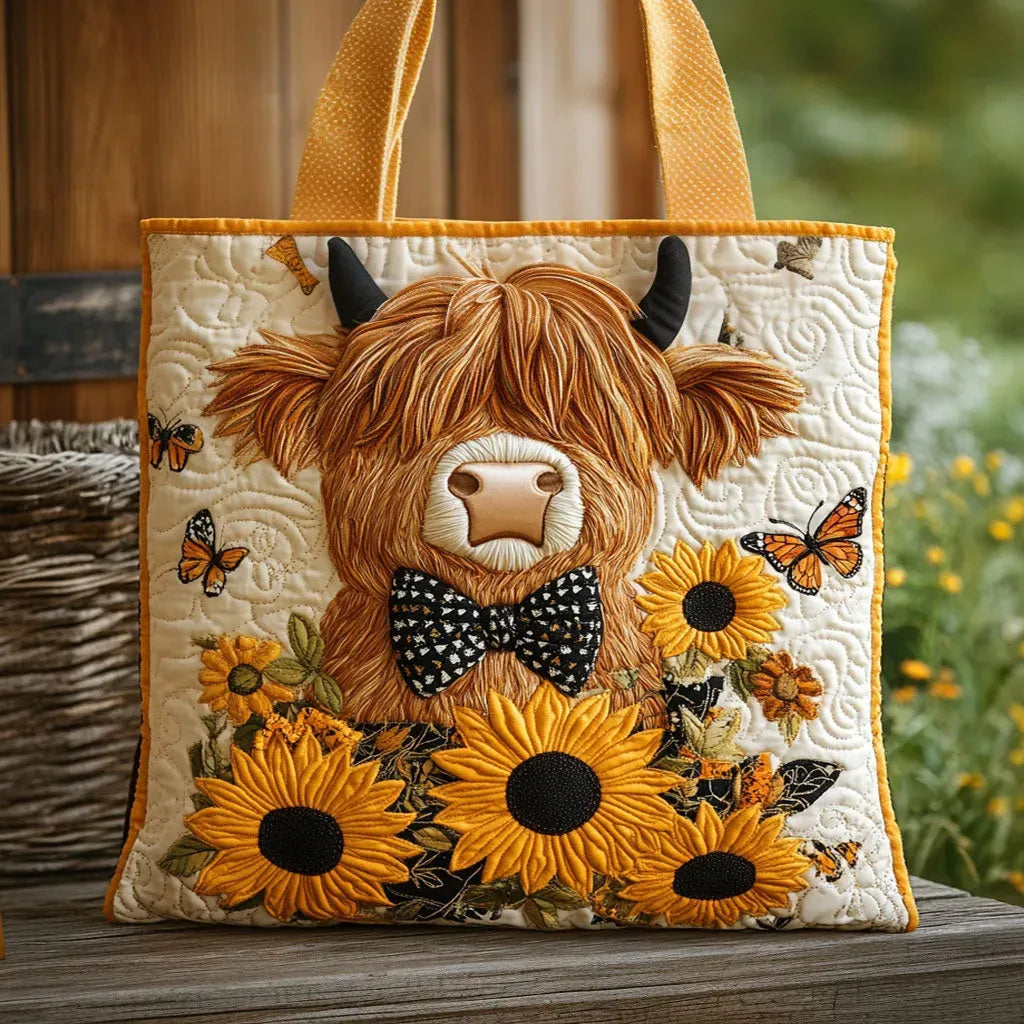 Gepolsterte Tasche - Highland-Rinder mit Sonnenblumen
