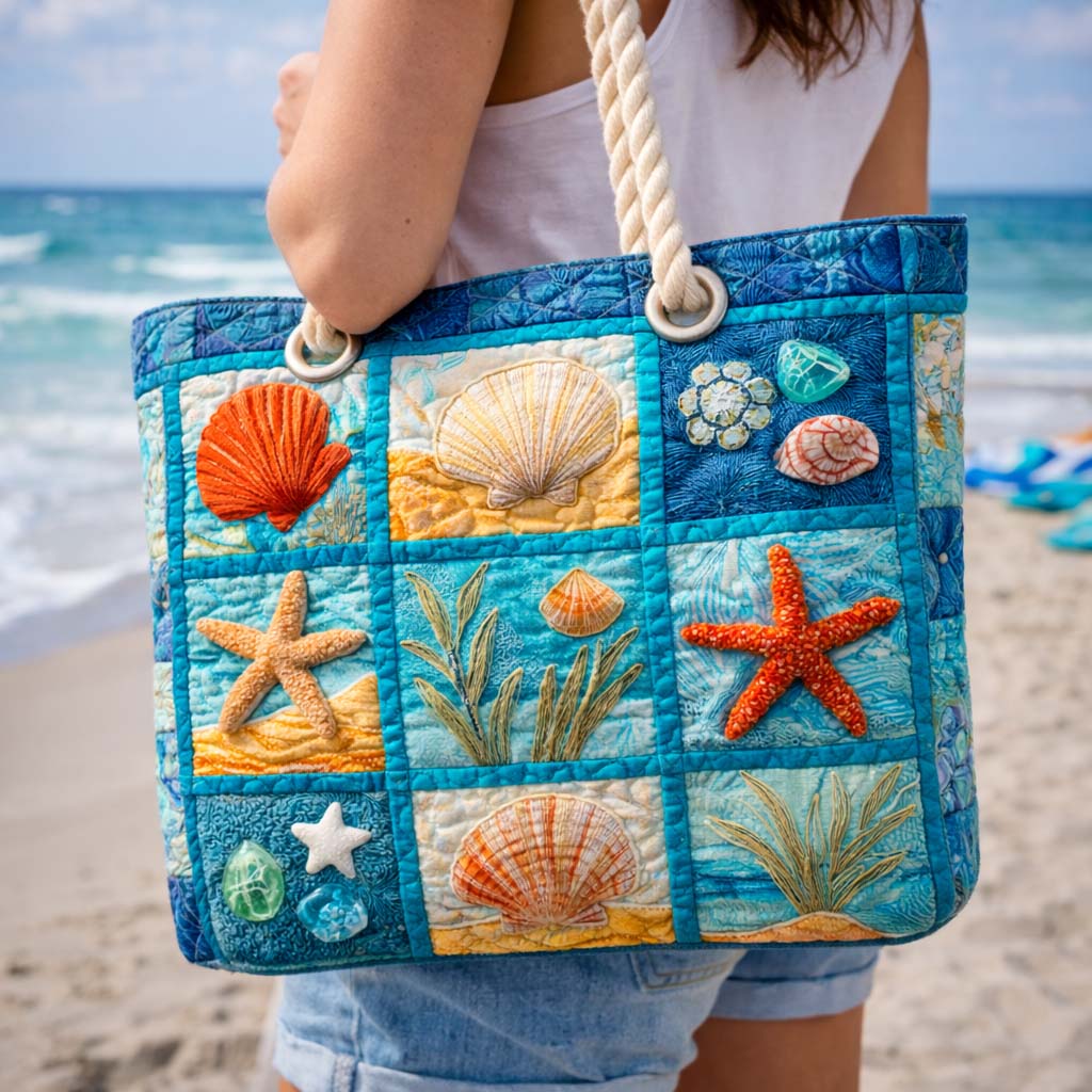 Gepolsterte Strandtasche mit Küstenschalen