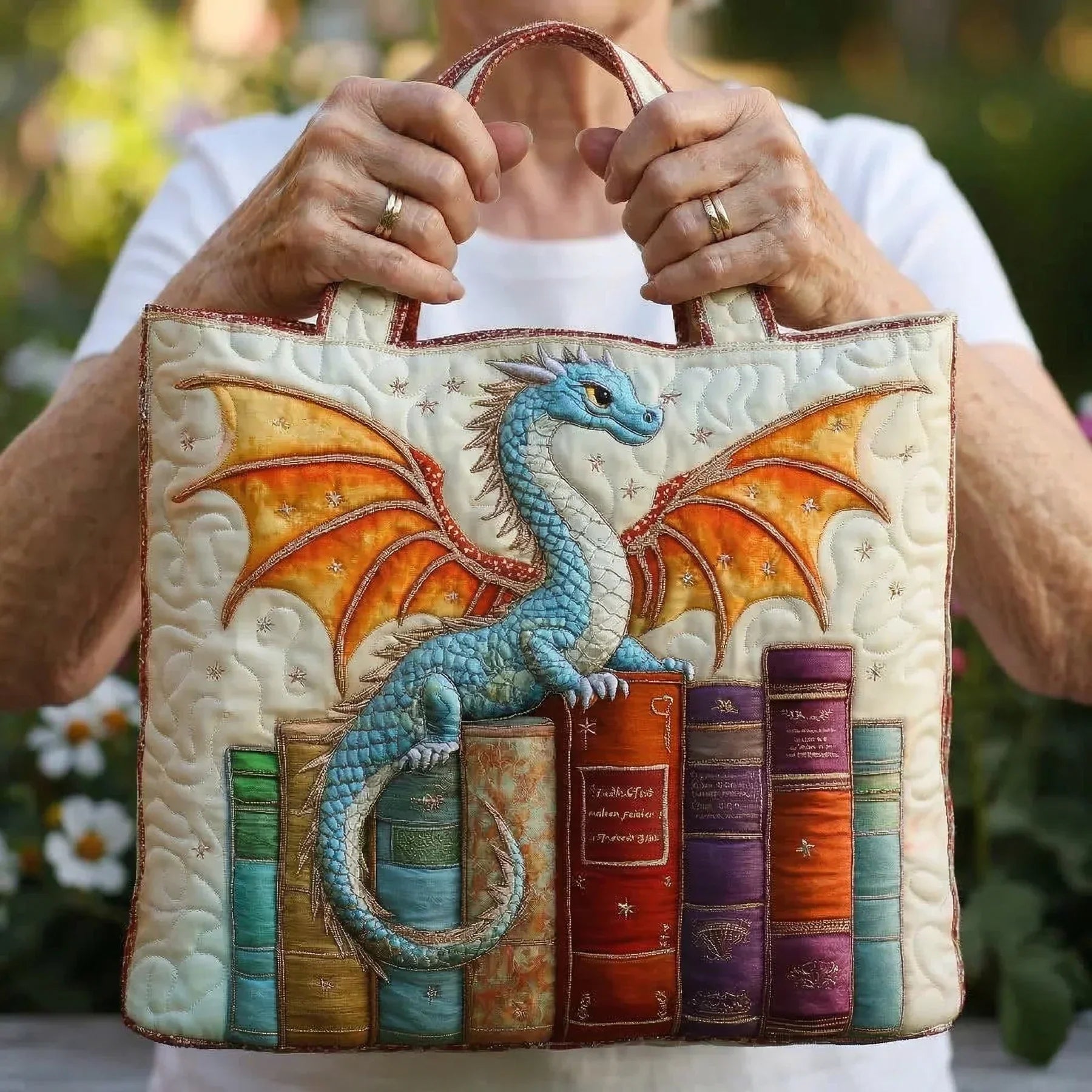 Sack Matelassé - Drachen Smaragd Hüter der Bücher