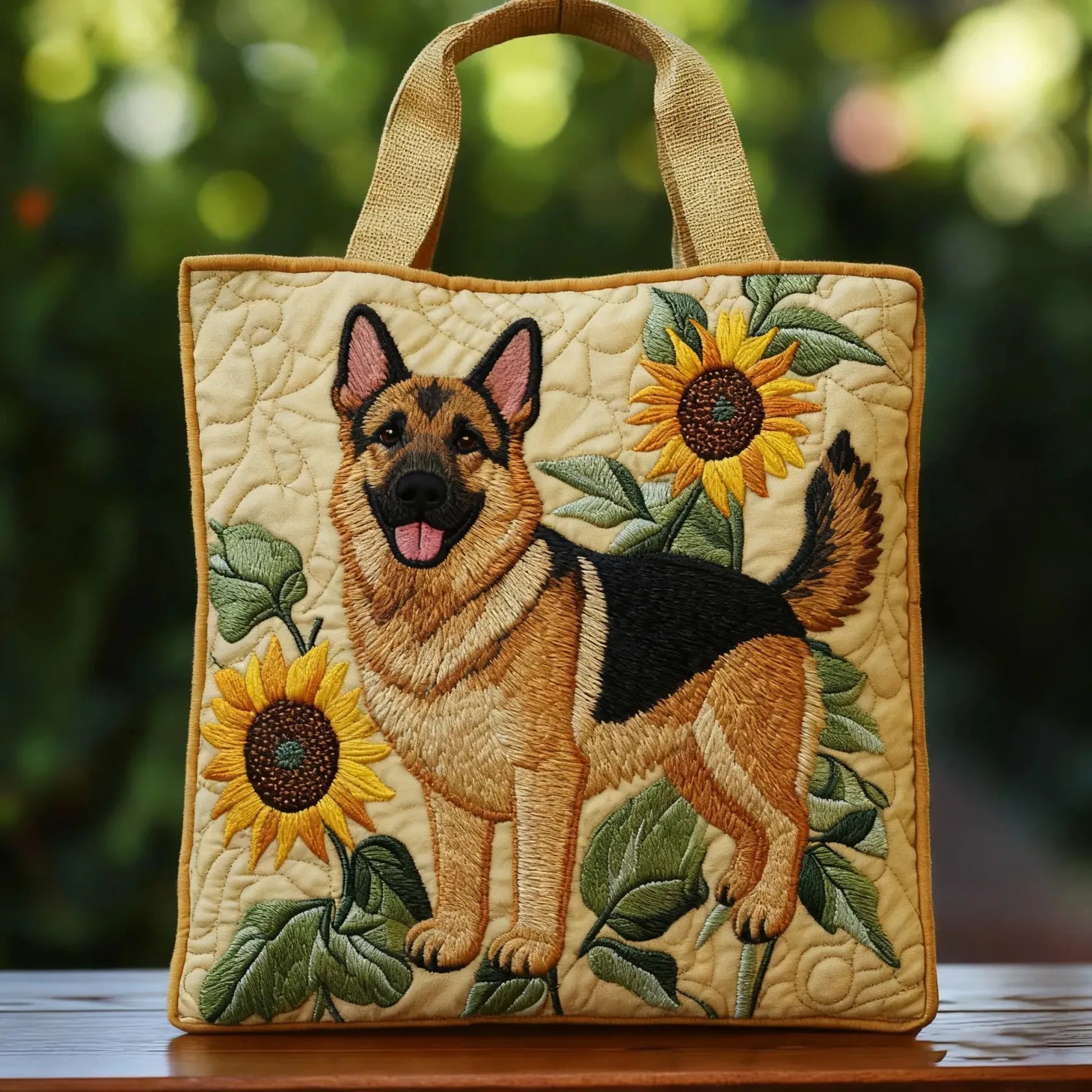 Handgefertigte Tasche - Deutscher Schäferhund Floral