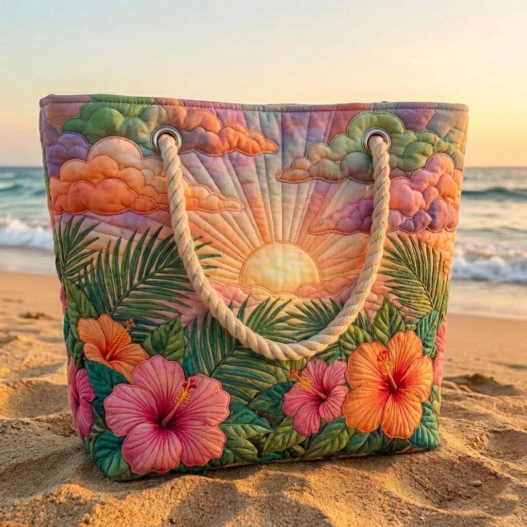 Tropfender Strandtasche mit Sonnenaufgang