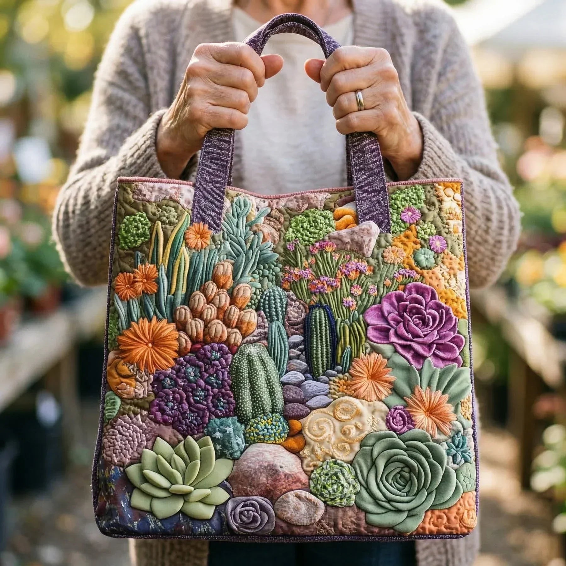 Handgefertigte Tasche - Sukkulenten Garten