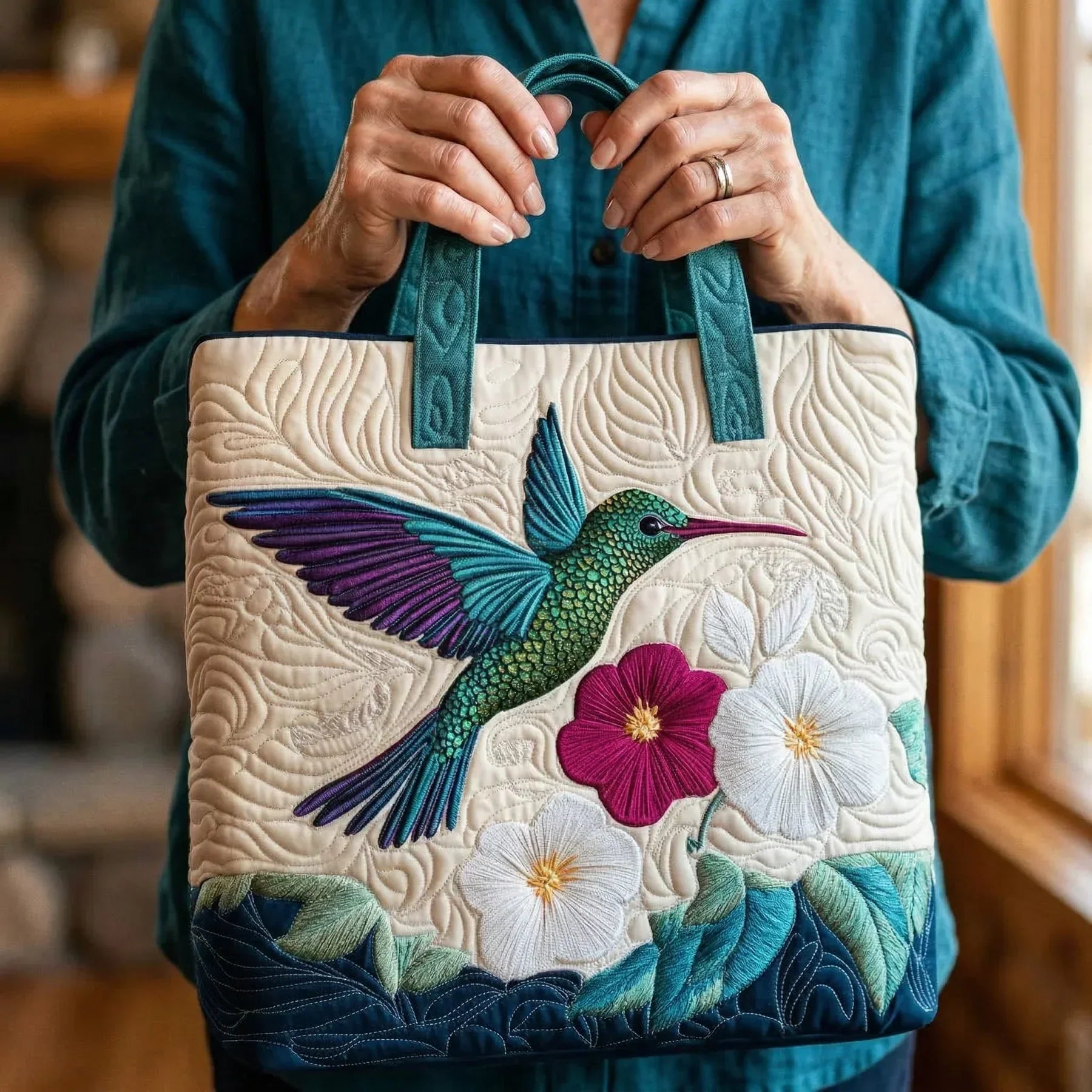 Quilted Bag - Colibri and White Flower