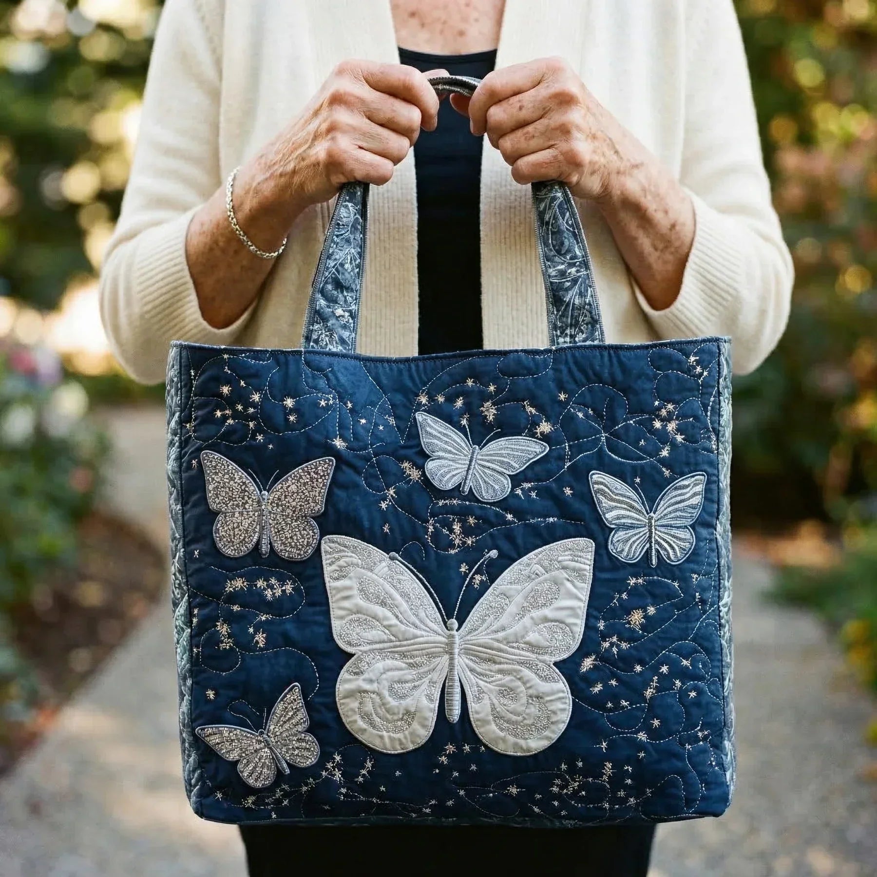 Handgemachte Tasche - Silberner Schmetterling